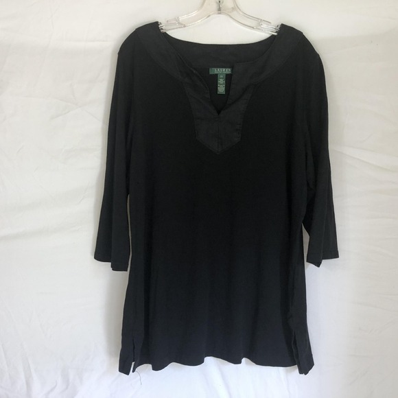 Lauren Ralph Lauren Tops - Lauren Ralph Lauren Shirt Womens 2X Black Cotton V Neck 3/4 Sleeve Tunic Top